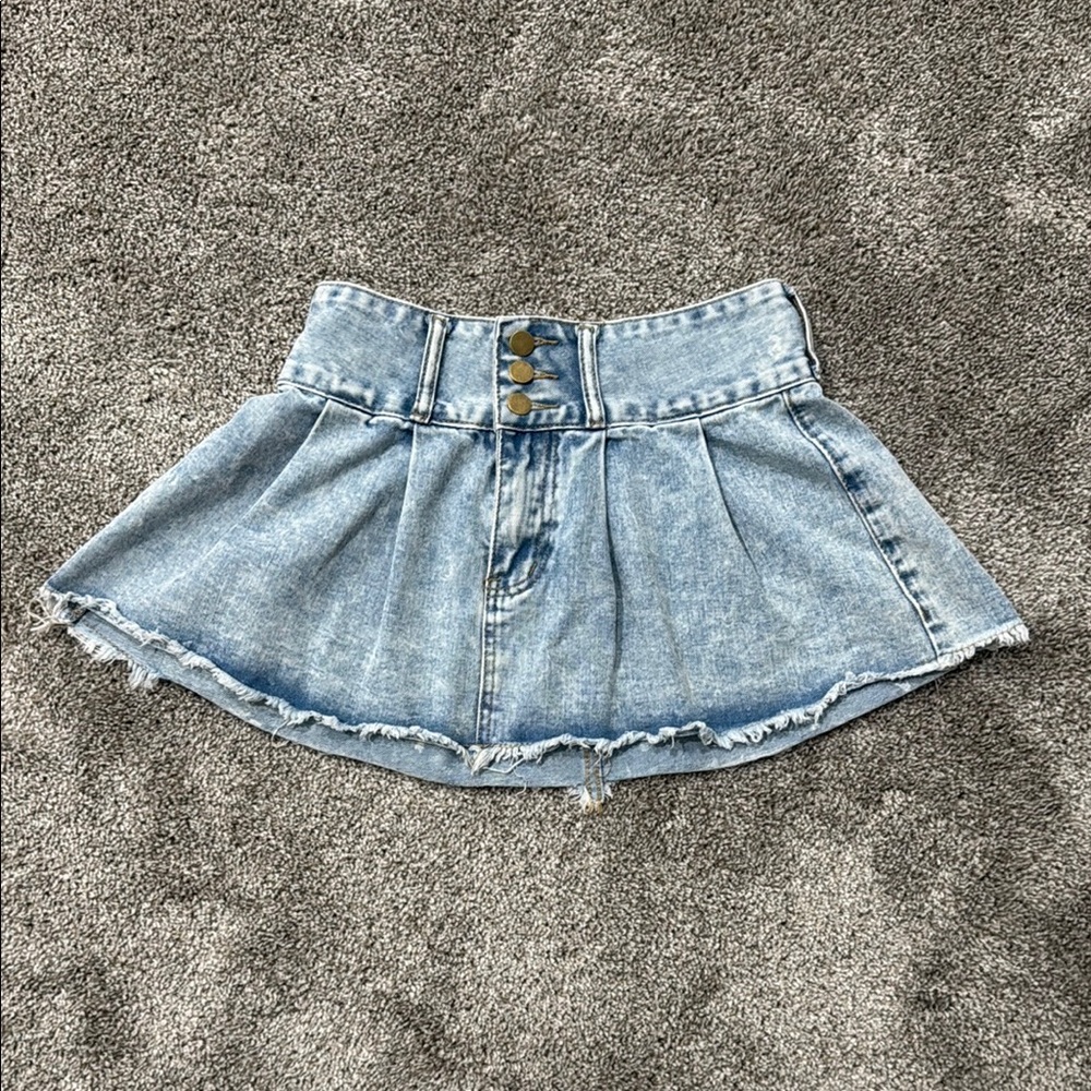 SHEIN Blue Skater Mini Skirt with Pleated Ruffles